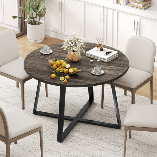 47 Inch Round Dining Table with Stable X-shaped Base and Round Thickened Tabletop-Grey, Gray Dining Tables Gray at Gallery Canada