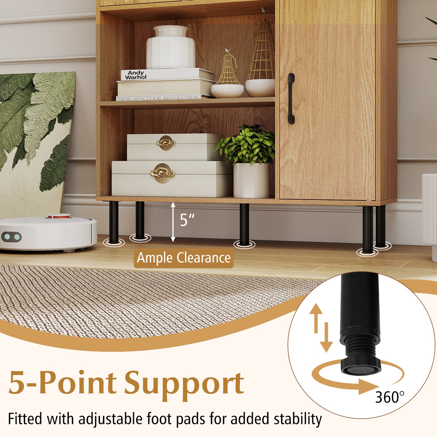 47 Inch Storage Cabinet Freestanding Bookcase with 2 Doors and 4 Open Shelves, Natural Bookcases at Gallery Canada