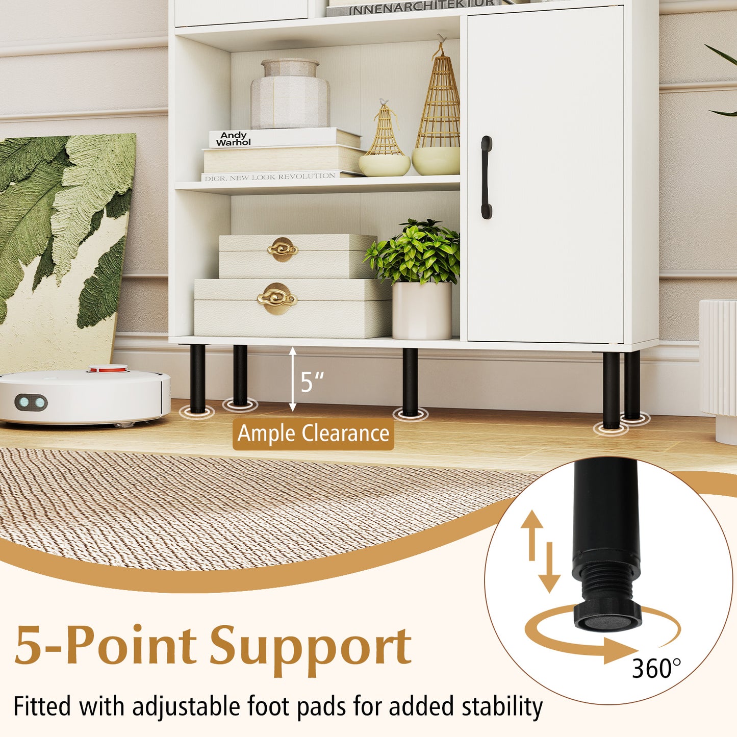 47 Inch Storage Cabinet Freestanding Bookcase with 2 Doors and 4 Open Shelves, White Bookcases at Gallery Canada