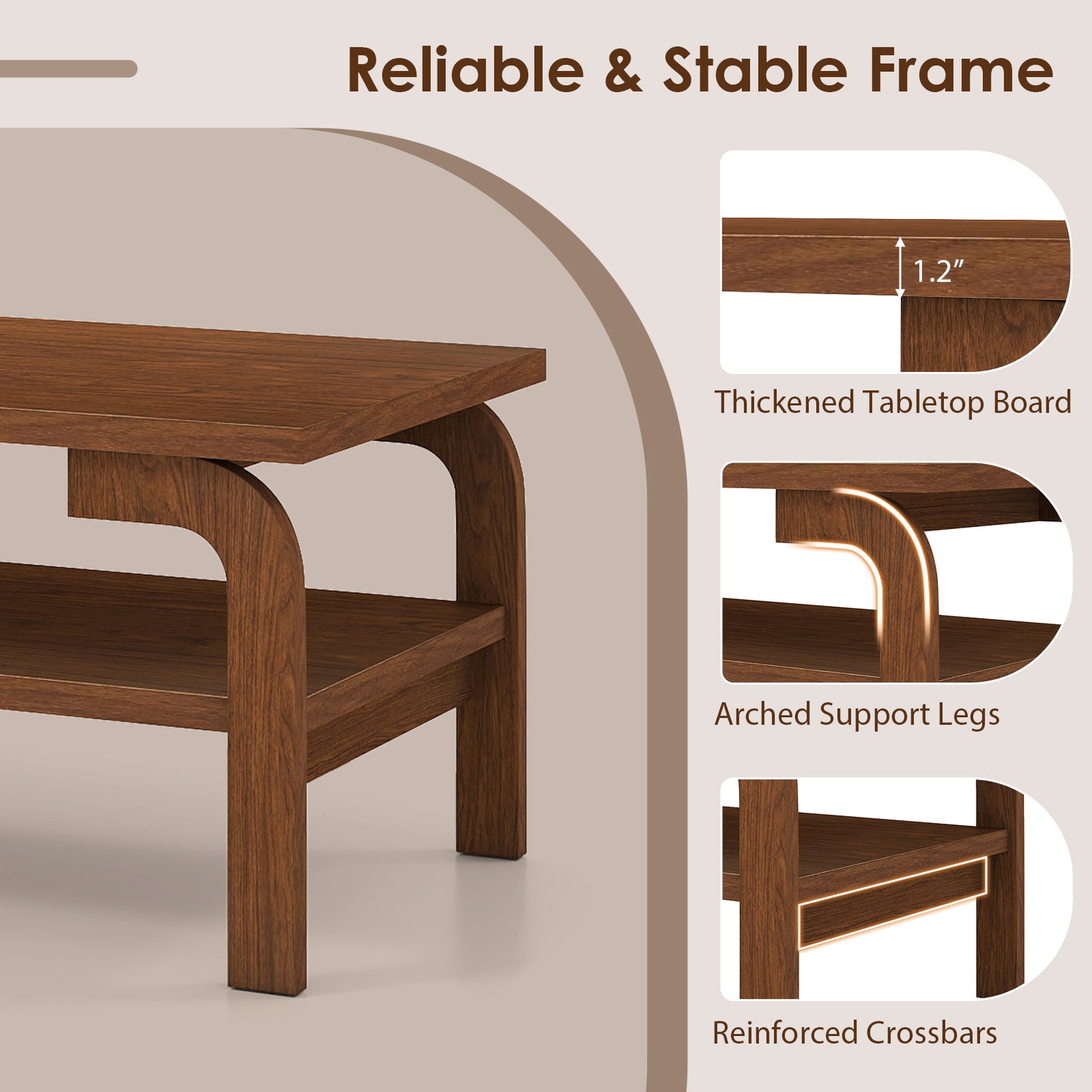 47 Inches Accent Rectangular Coffee Table for Living Room, Walnut Coffee Tables at Gallery Canada