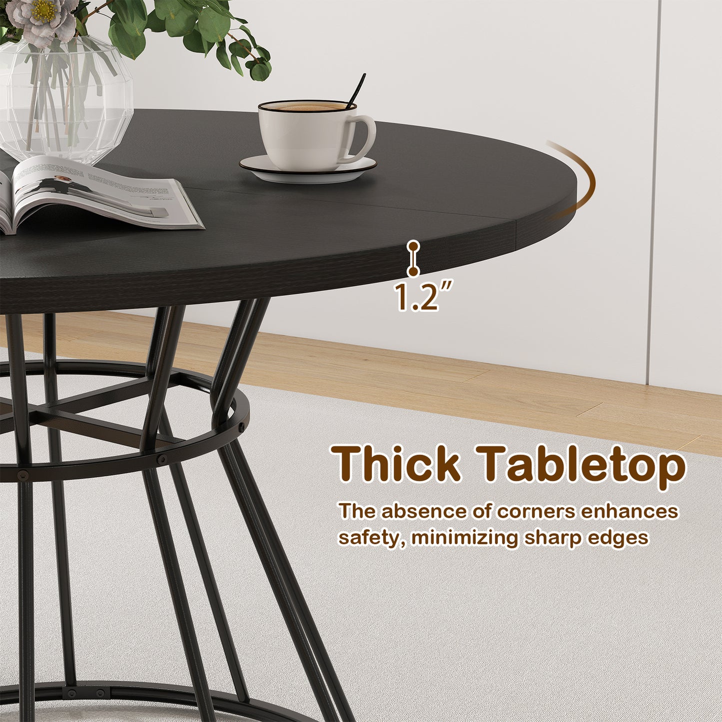 47 Inches Round Dining Table, Farmhouse Kitchen, Wooden Tabletop, Black Dining Tables at Gallery Canada