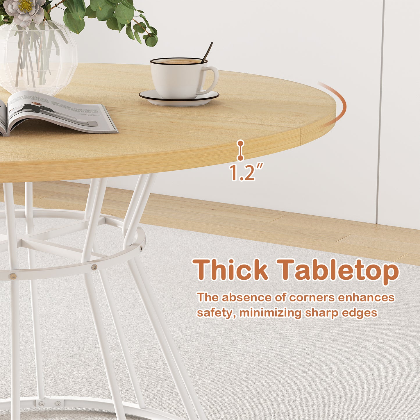 47 Inches Round Dining Table, Wooden Tabletop, Natural Dining Tables at Gallery Canada