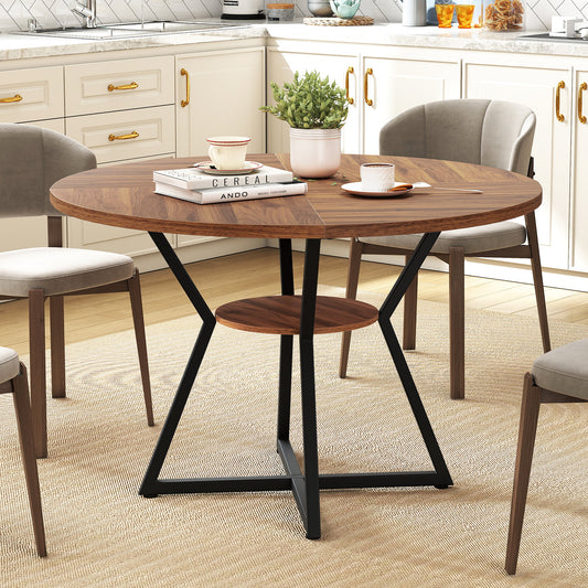 47" Round Dining Table for 4 with Storage Shelf, Brown Dining Tables Brown at Gallery Canada