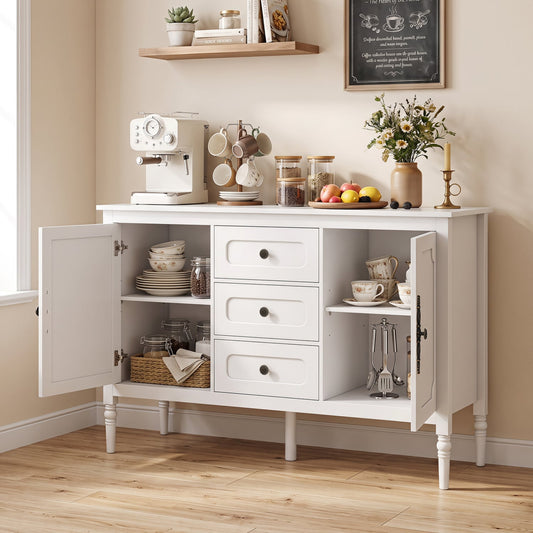 47 Vintage Buffet Cabinet, 3 Drawers, 2 Cabinets, White Sideboards Cabinets & Buffets White at Gallery Canada