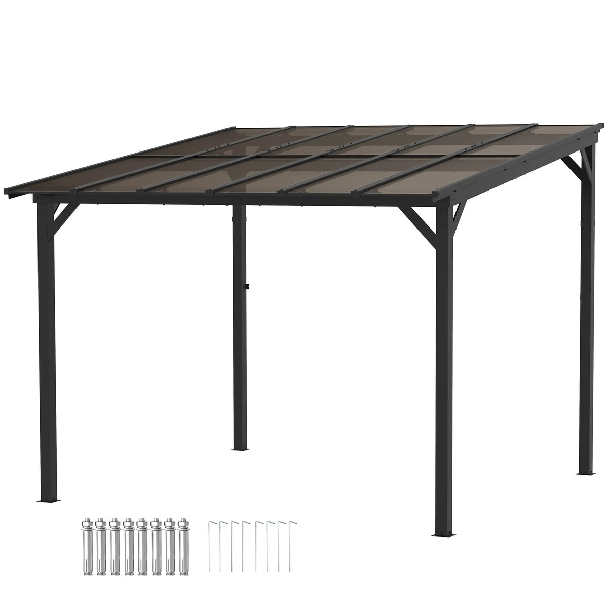10' x 10' Gazebo à toit dur, monté mural ou autoportant, toit en polycarbonate imperméable UPF 50+