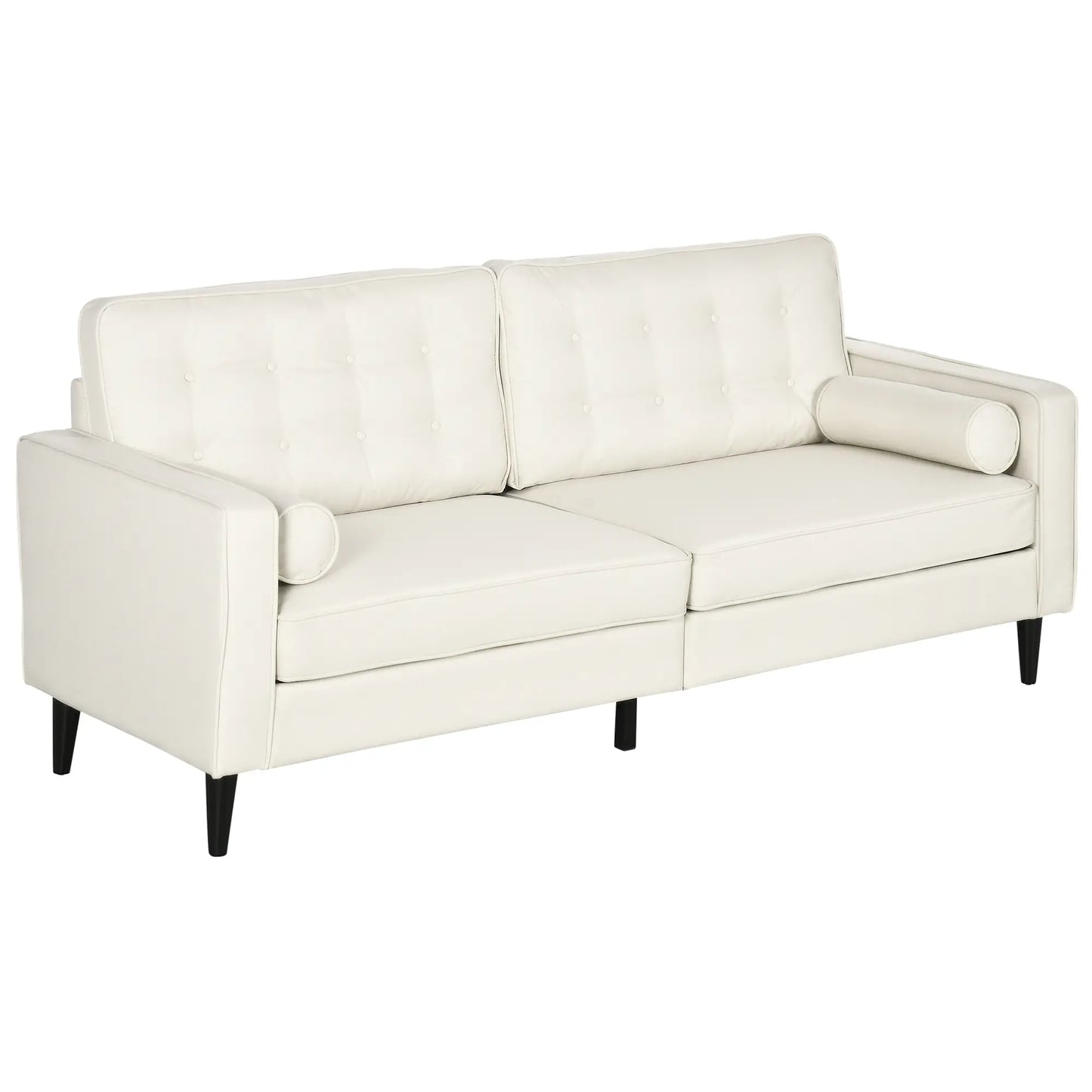 Mid-Century Sofa, Button-Tufted Back, Velvet Fabric, Cream White 3-Seater Sofas at Gallery Canada
