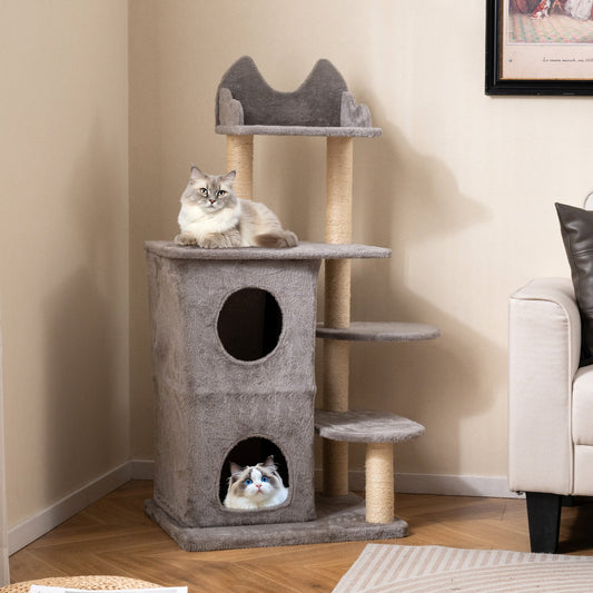 48.5 inch Cat Tree with 2-story Condo and 3 Hideaway Caves for Large Cats, Gray Cat Trees Condos & Scratchers Gray at Gallery Canada