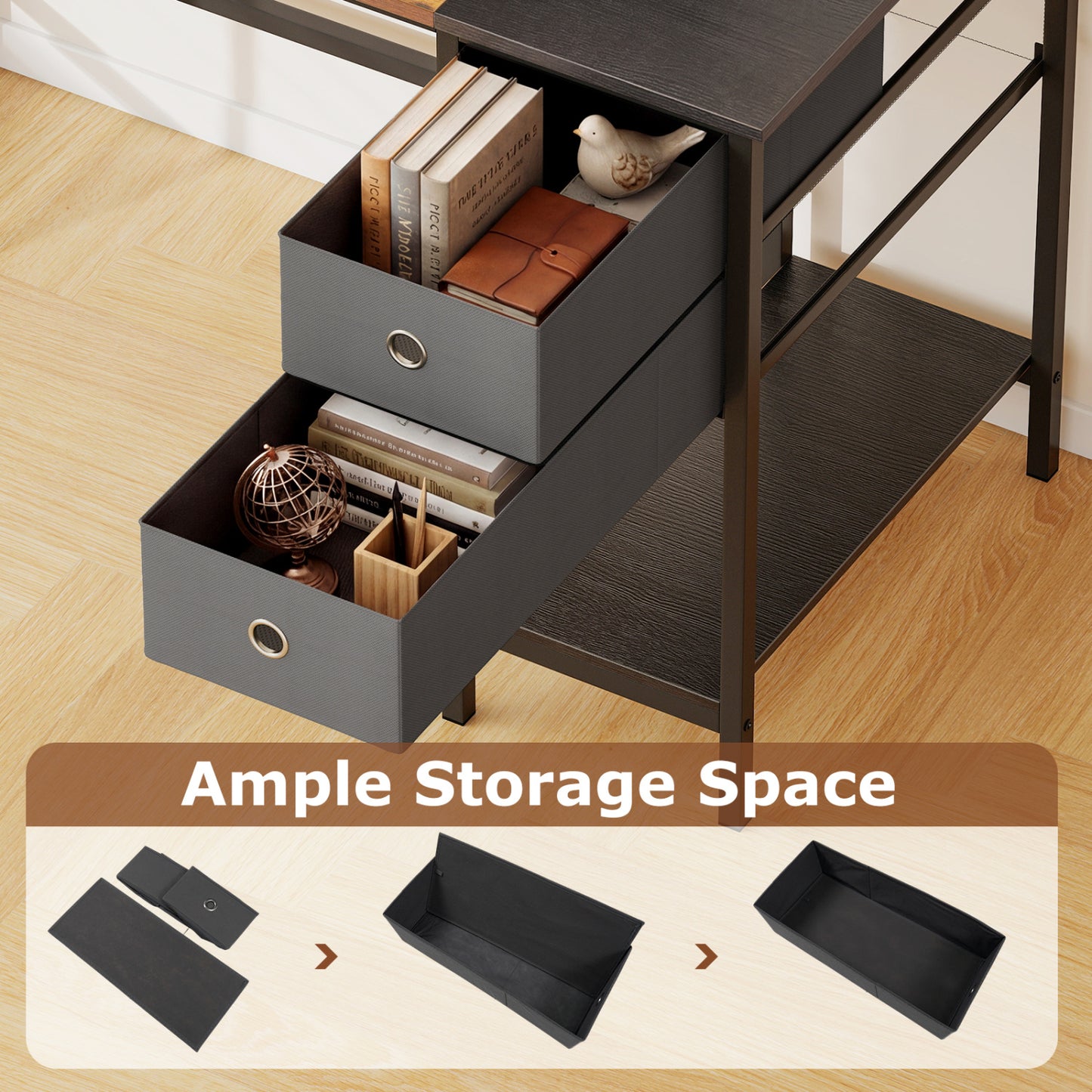 48 Inch Computer Desk with 2 Fabric Drawers Industrial Home Office Desk, Rustic Brown Computer Desks at Gallery Canada