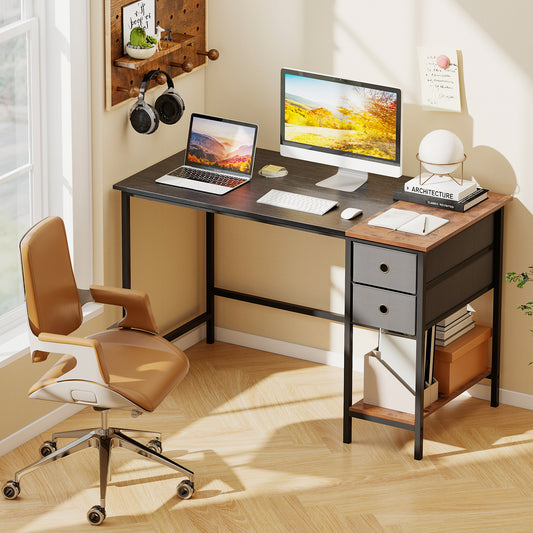 48 Inch Computer Desk, 2 Fabric Drawers, Industrial Home Office, Black Computer Desks Black at Gallery Canada