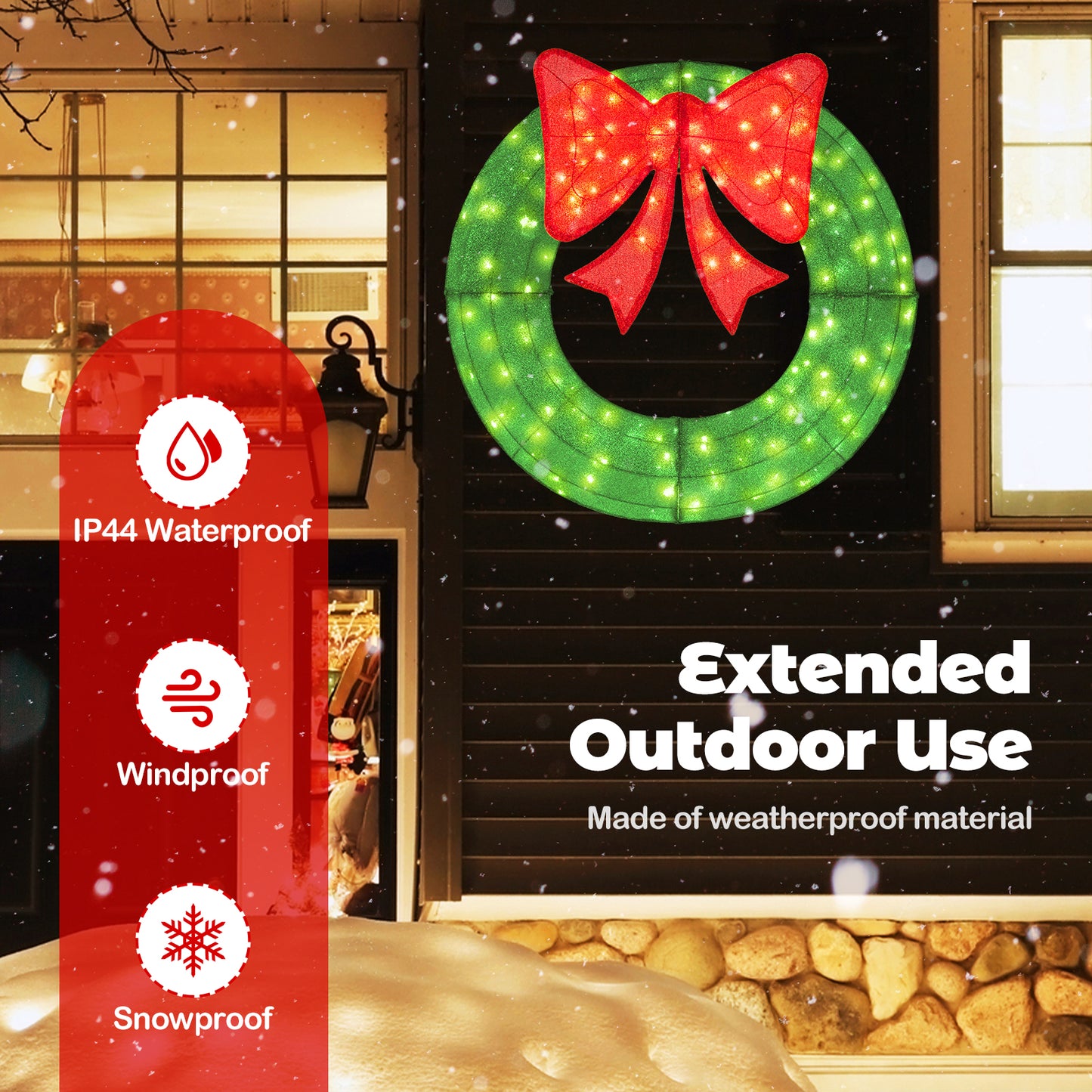 48 Inch Pre-Lit Christmas Mesh Wreath, 200 LED Bulbs, Green Christmas Decor & Accessories at Gallery Canada