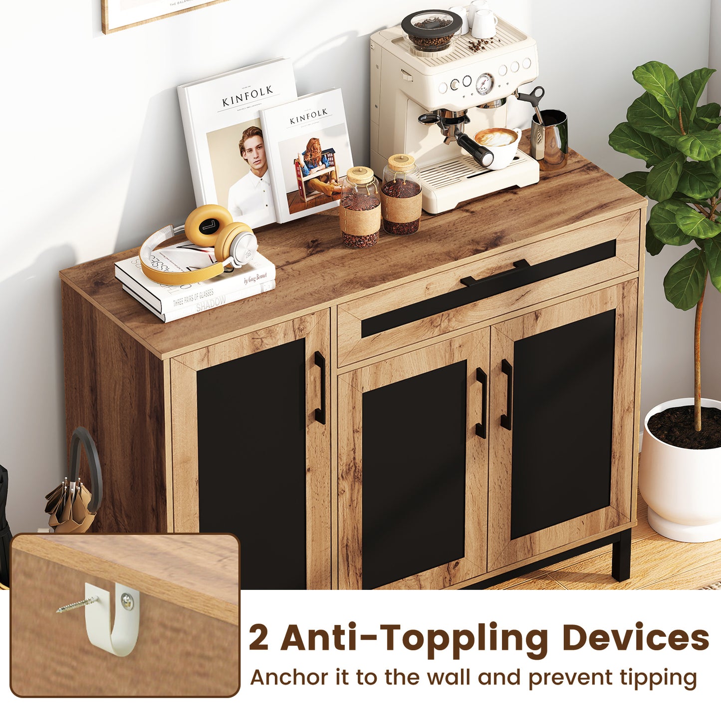 48 Inch Sideboard Buffet Cabinet with Drawer and Metal Legs, Natural Sideboards Cabinets & Buffets at Gallery Canada