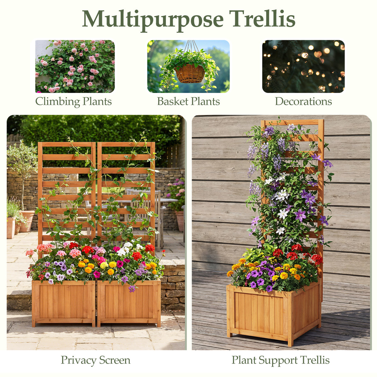 48 Inch Wood Raised Garden Bed with Trellis with Drainage Holes, Natural Raised Garden Beds at Gallery Canada