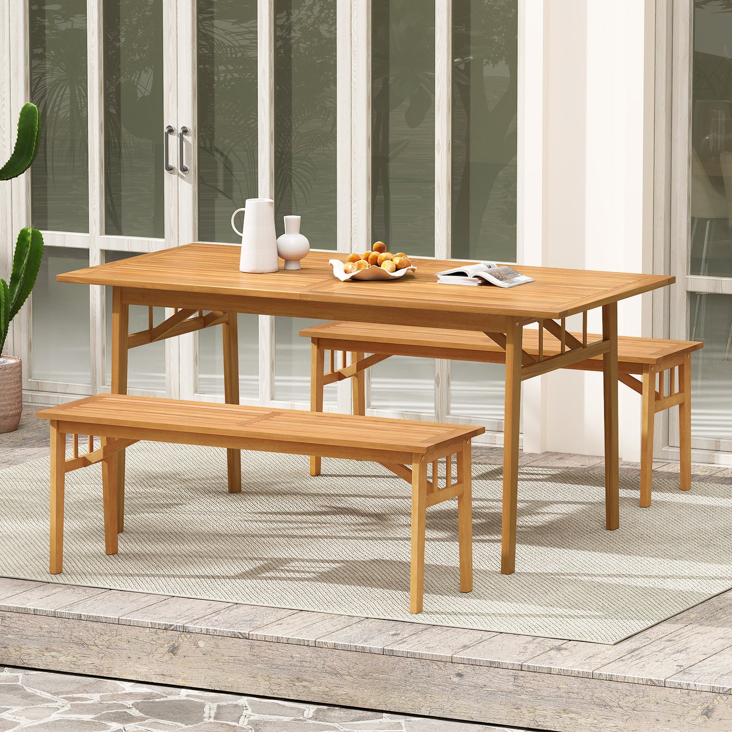 48 Inch Acacia Wood Bench, Breathable Slat Seat, Stable Triangular Structure Outdoor Benches at Gallery Canada