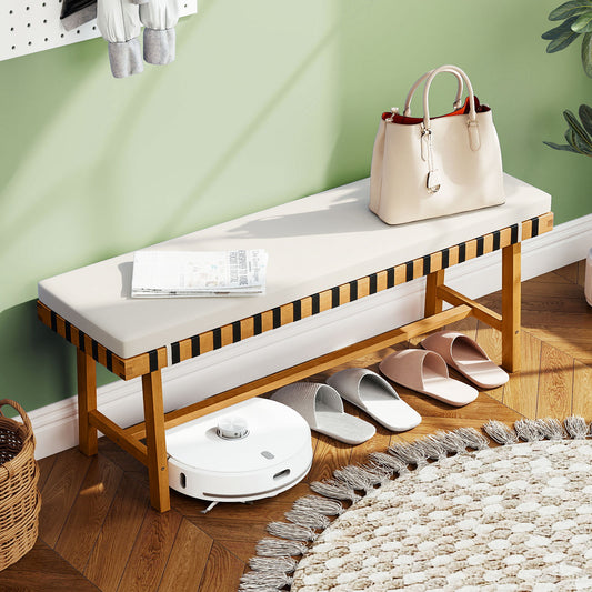 48 Inch Acacia Wood Outdoor Bench, Thick Padded Cushion, Natural Outdoor Benches Natural at Gallery Canada