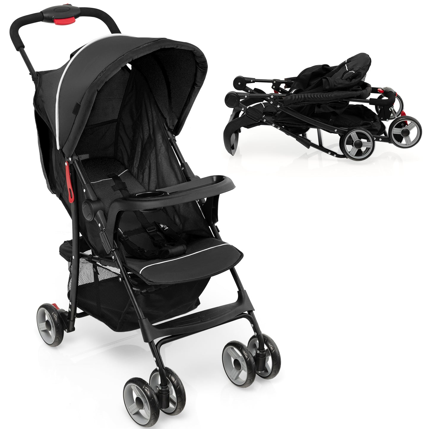 Toddler Travel Stroller for Airplane with Canopy and Adjustable Backrest, Black Baby Strollers at Gallery Canada