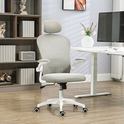 Office Chair, Mesh Computer Desk Chair with Adjustable Headrest, 4D Lumbar Support, Flip-up Arm, Grey - Gallery Canada