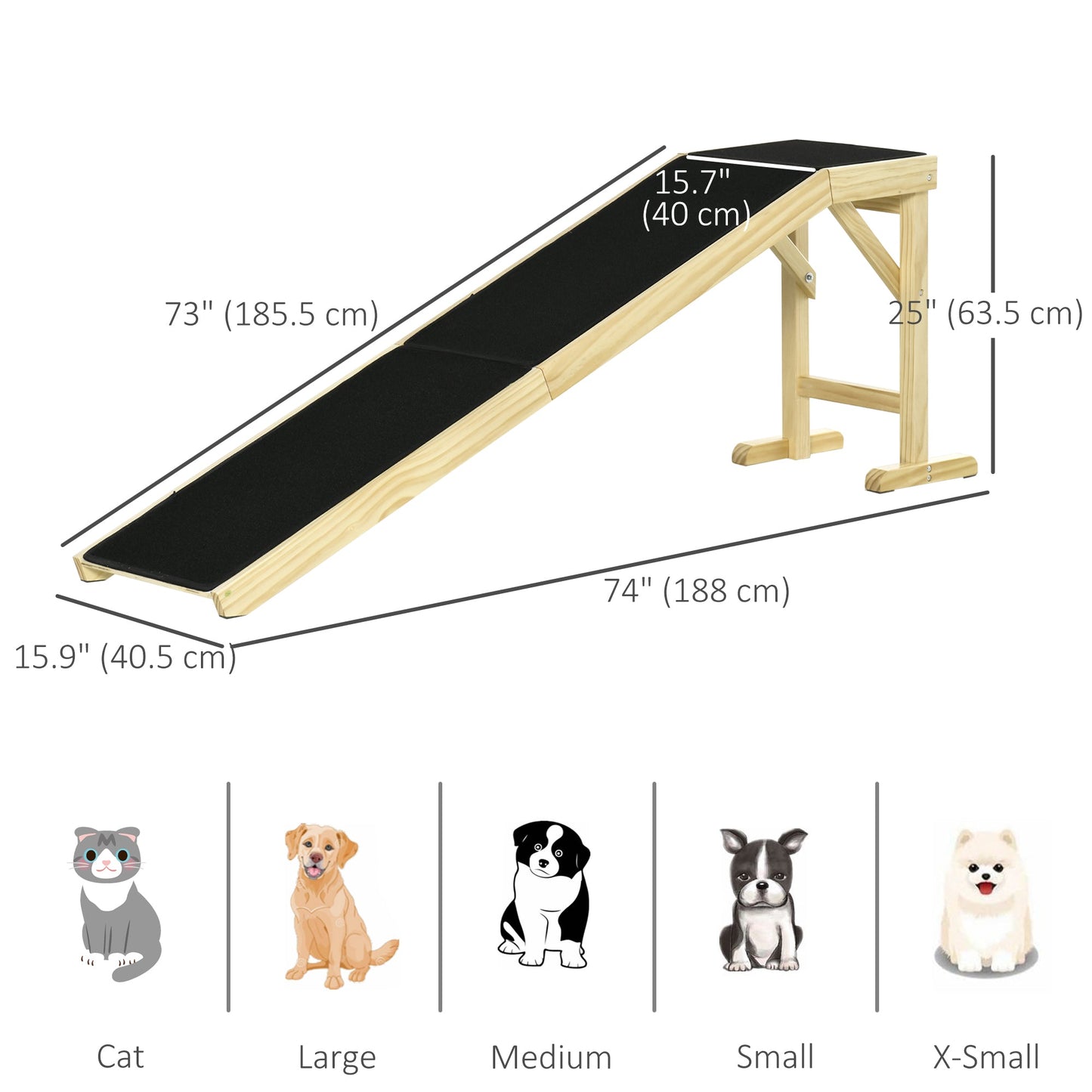 Pet Ramp Bed Steps for Dogs Cats Non-slip Carpet 74"L x 16"W x 25"H Natural at Gallery Canada