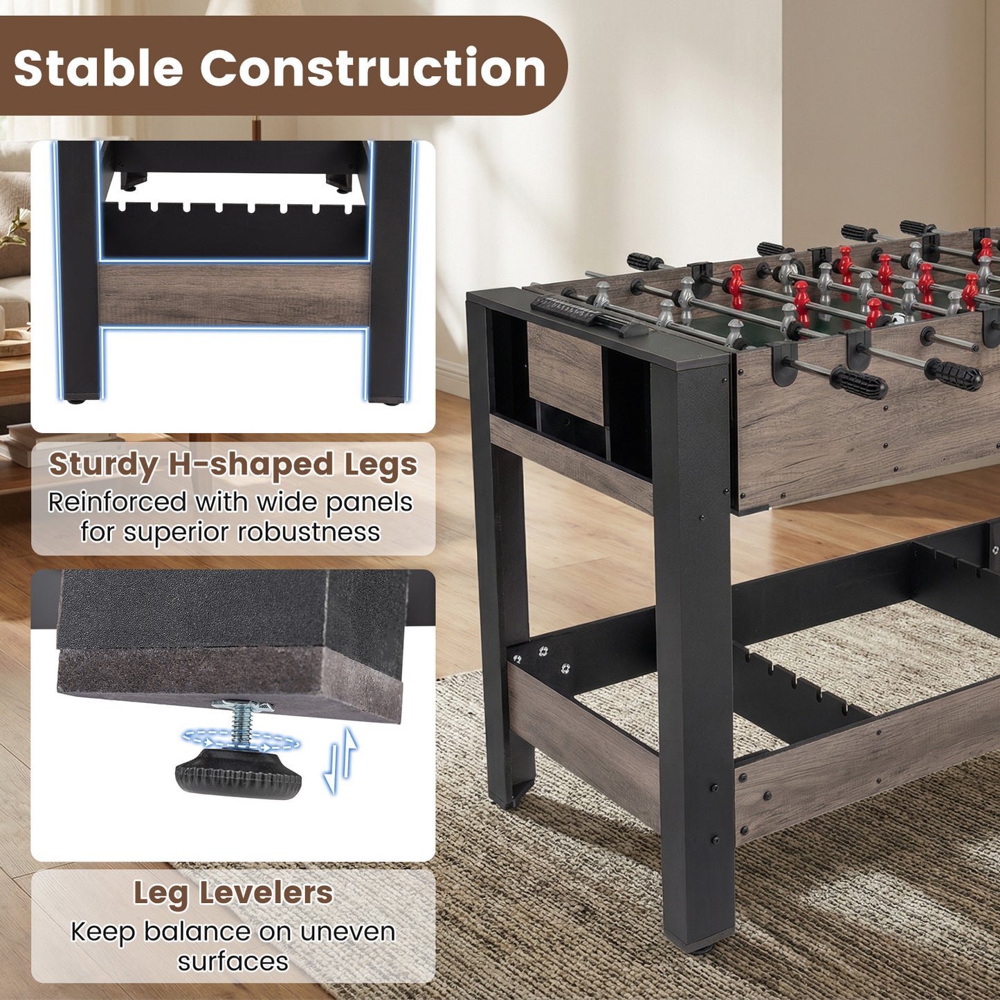 49 inch Combo Game Table with Pool Billiards, Brown Game Room at Gallery Canada