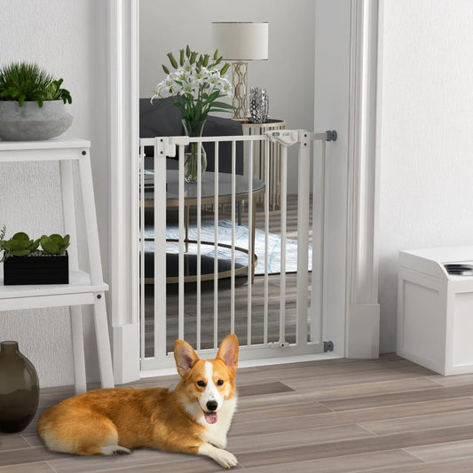 30 Inch Tall Pet Gate with Door, Indoor for Stairs, Pressure Mounted, White Houses, Kennels & Pens White at Gallery Canada