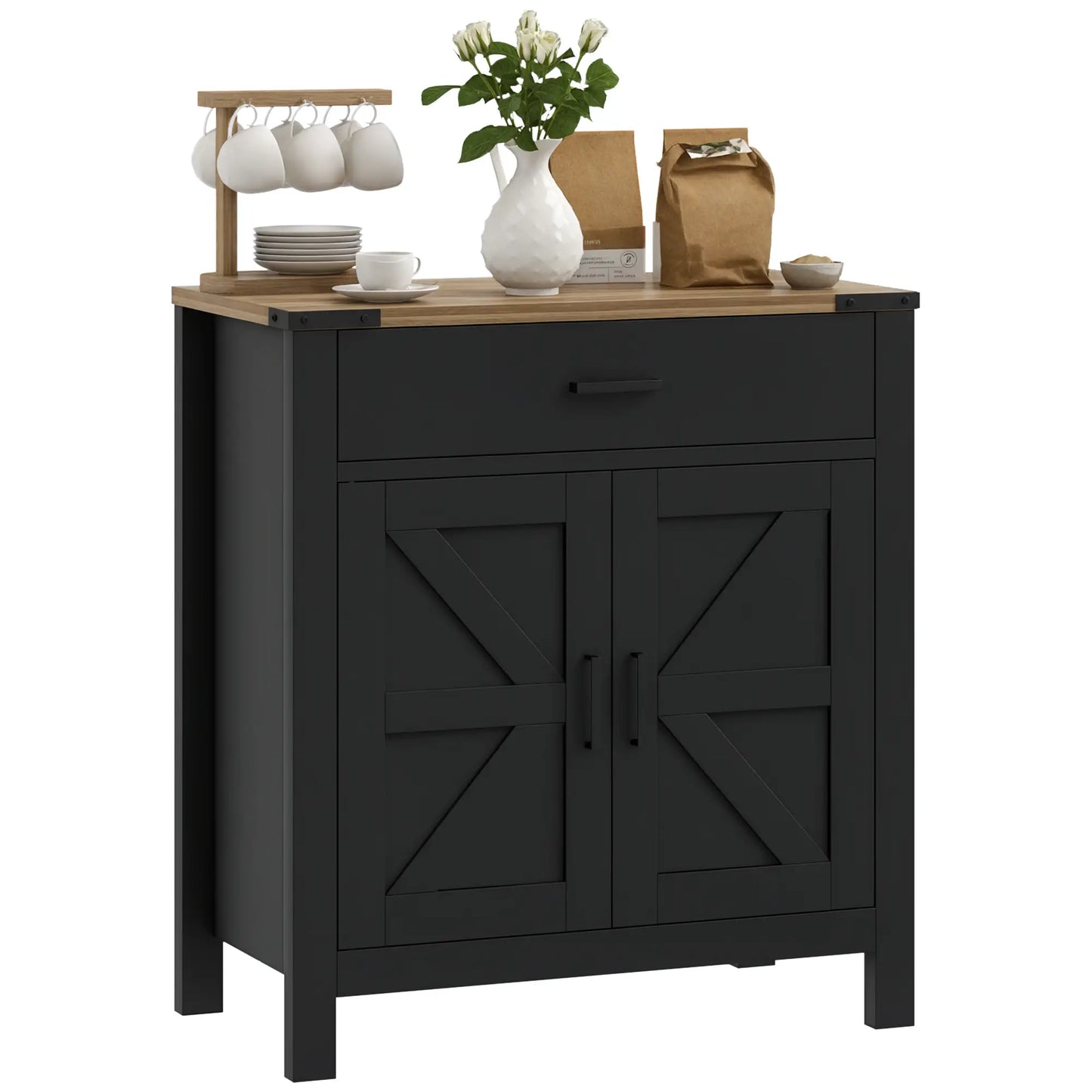 Farmhouse Buffet Cabinet, 1 Drawer, Storage Cabinet, Adjustable Shelf, Black Bar Cabinets at Gallery Canada