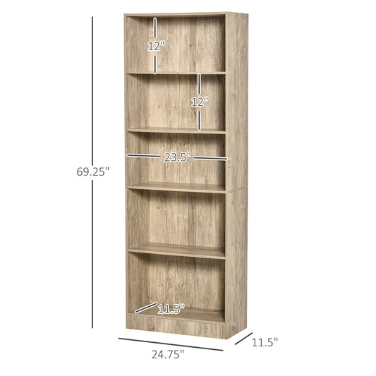 5-Tier Bookcase Storage Cupboard with Adjustable Shelves Display Unit for Living Room, Office, Nature Wood at Gallery Canada