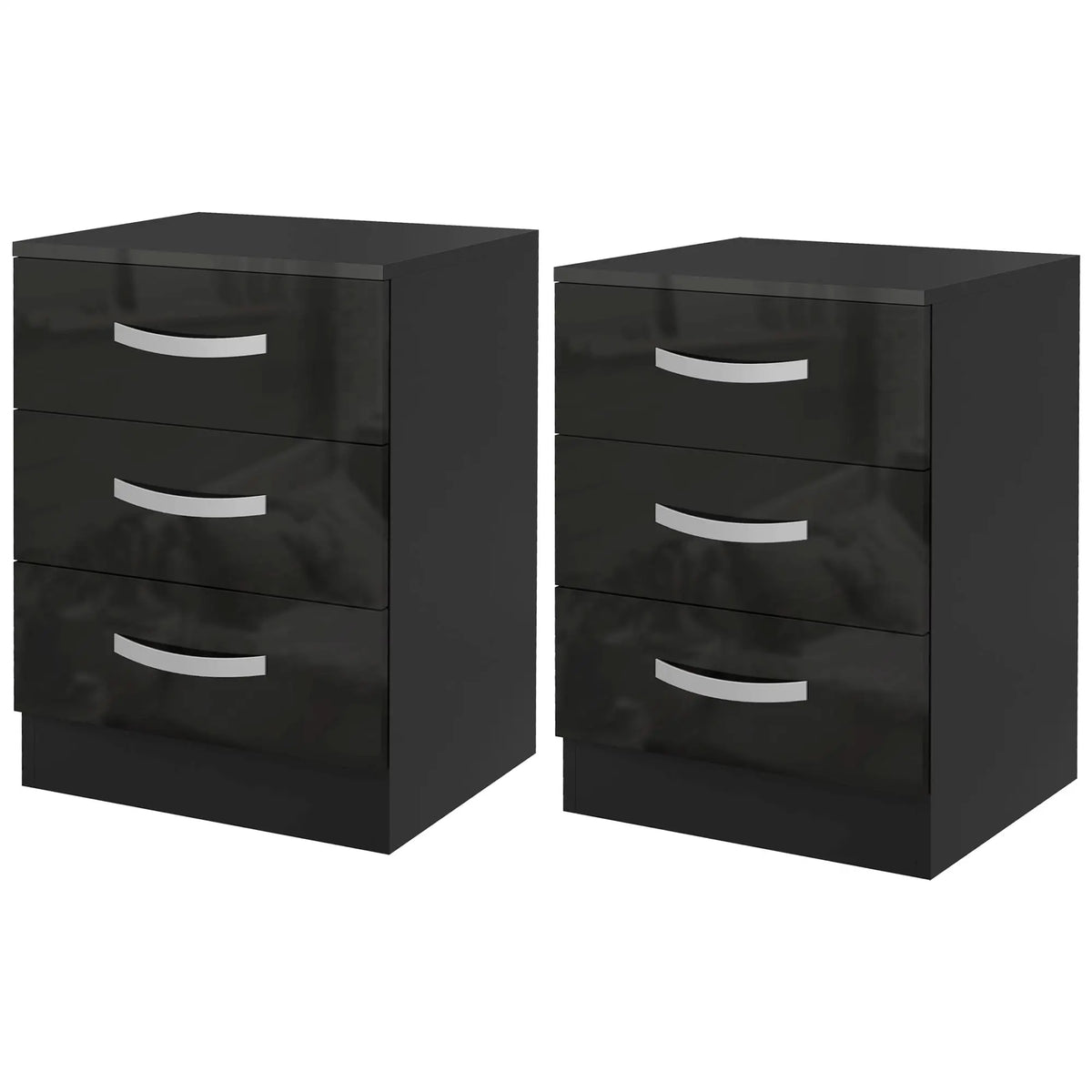 Modern Nightstand Set of 2, Drawers, High Gloss Fronts, Black Bedside Tables at Gallery Canada