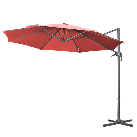 9.6' Cantilever Patio Umbrella Outdoor Hanging Offset Umbrella with Cross Base 360° Rotation Aluminum Poles Wine Red - Gallery Canada
