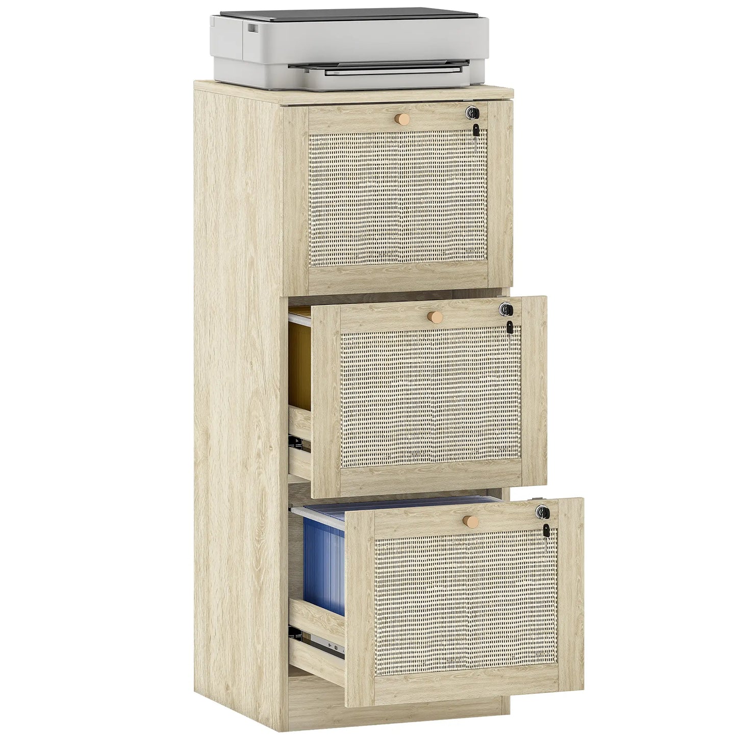 3 Drawer Filing Cabinet with Lock, Boho File Cabinet, A4 Letter Size, Oak Office Cabinets & Cupboards at Gallery Canada