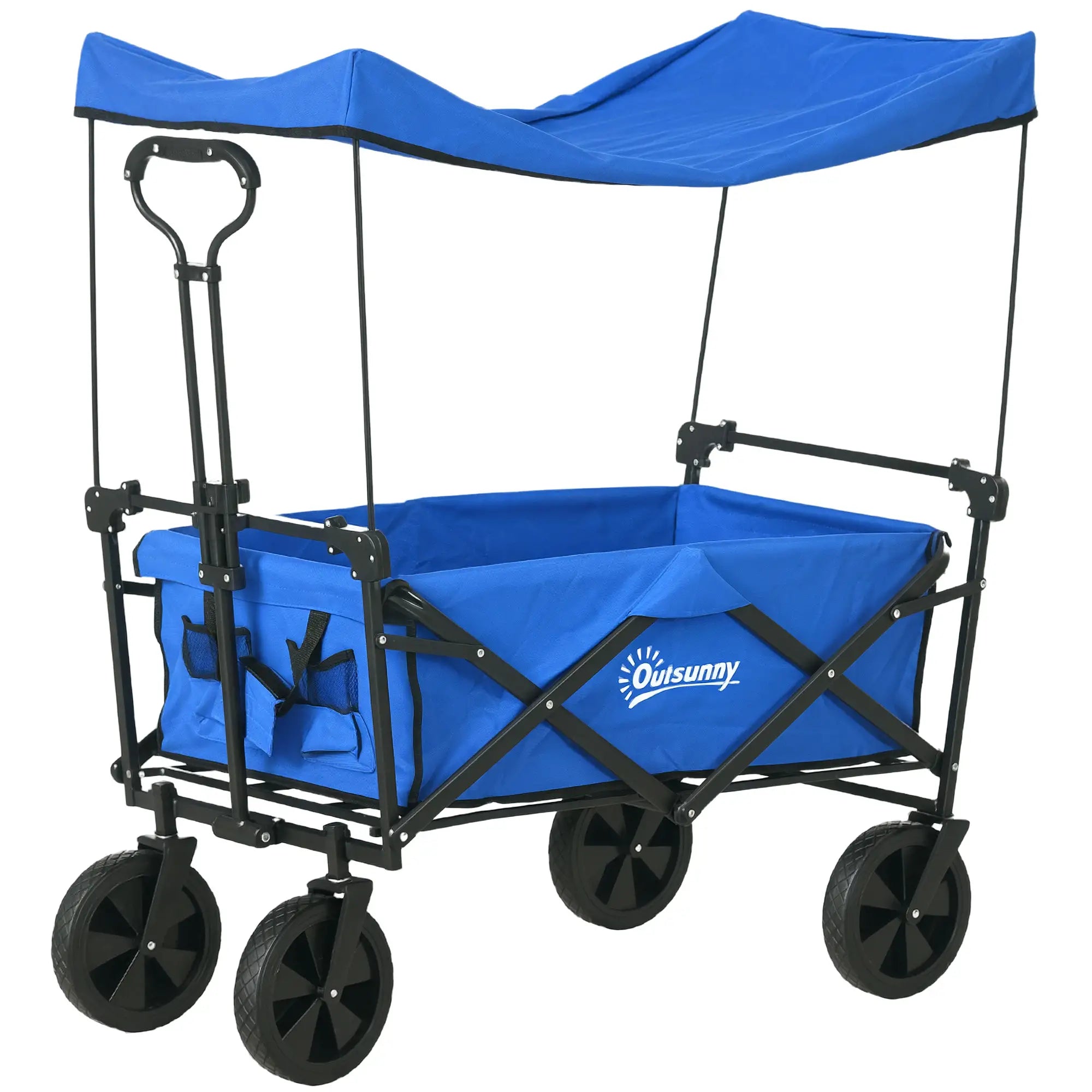 Steel Frame Folding Garden Cart, Removable Canopy, Telescopic Handle, Dark Blue Folding Garden Carts Dark Blue at Gallery Canada