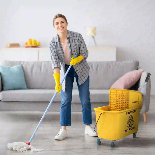 Mop Bucket with Wringer on Wheels, 21 Quart, Yellow Household Supplies Yellow at Gallery Canada