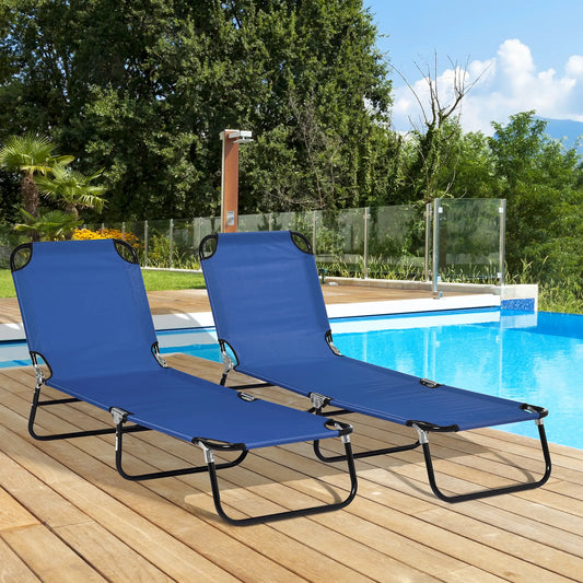 Set of 2 Folding Outdoor Lounge Chairs, Reclining Back, Breathable Mesh, Blue Lounger Chairs Blue Fabric, Black Frame at Gallery Canada