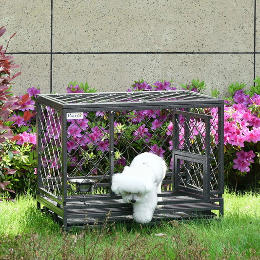 Heavy Duty Dog Crate With Wheels, Openable Top, Removable Tray, 36.4" x 24.4" x 31.1" Houses, Kennels & Pens Black at Gallery Canada