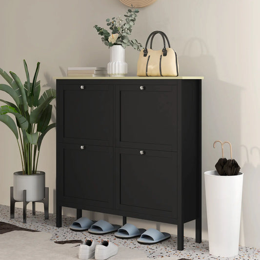 Shoe Storage Cabinet, 4 Flip Drawers, Adjustable Shelves, Holds 20 Pairs, Black Shoe Storage Cabinets & Racks Black at Gallery Canada