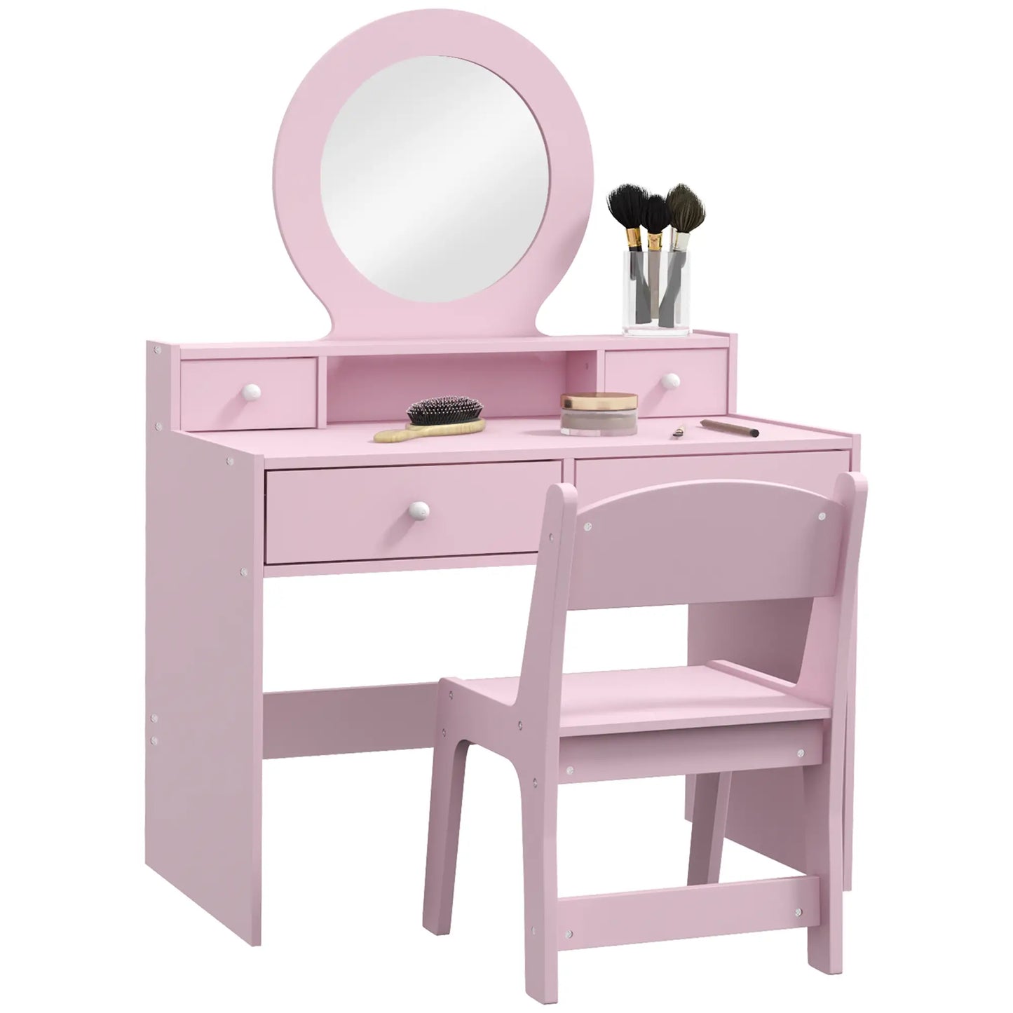 Kids Vanity Set, Makeup Table with Mirror, Stool, Drawers, Ages 3-8, Pink Toy Vanity at Gallery Canada