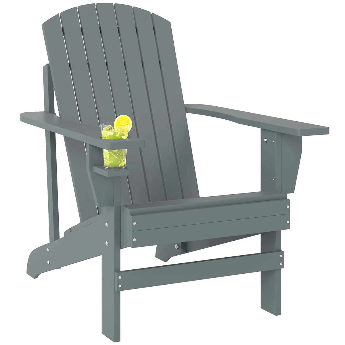 Classic Adirondack Chair, Garden Deck Chair with Cup Holder, Dark Grey Patio Chairs at Gallery Canada