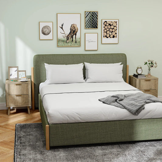 Night Stands Set of 2, Finger Pulls, Fluted Drawers, Round Edges, Oak Bedside Tables Oak at Gallery Canada