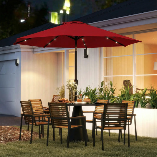 9ft Solar Patio Umbrella, 24 LED Lights, Tilt, Wine Red Sun Umbrellas Wine Red, Dark Grey at Gallery Canada