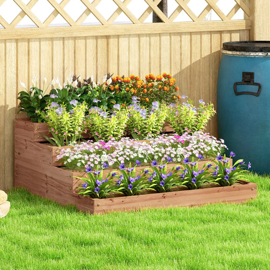 4-Tier Raised Garden Bed, Wooden Elevated Planter Box with Liner, Dark Brown Raised Garden Beds Dark Brown at Gallery Canada