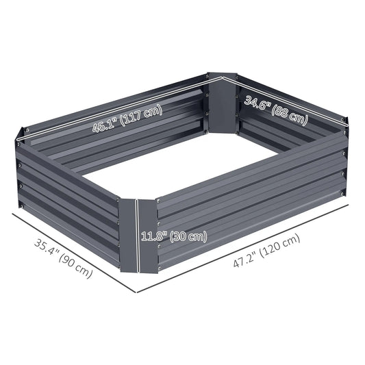 Lit de jardin surélevé galvanisé, 4' x 3' x 1', Bac à plantes en métal d'extérieur, Gris foncé