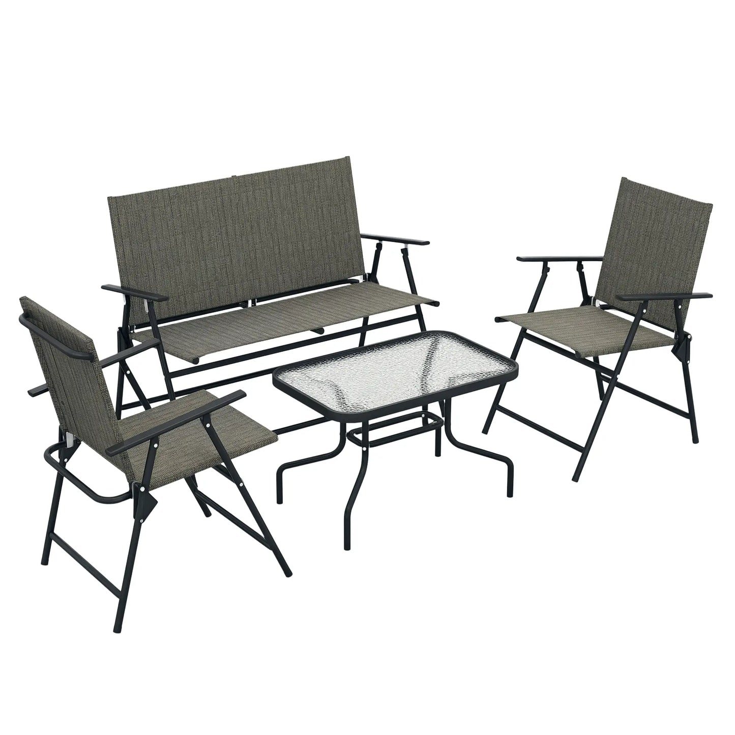 Outdoor 4-Piece Patio Set, 2 Foldable Armchairs, Loveseat, Glass Table, Brown Patio Furniture Sets at Gallery Canada