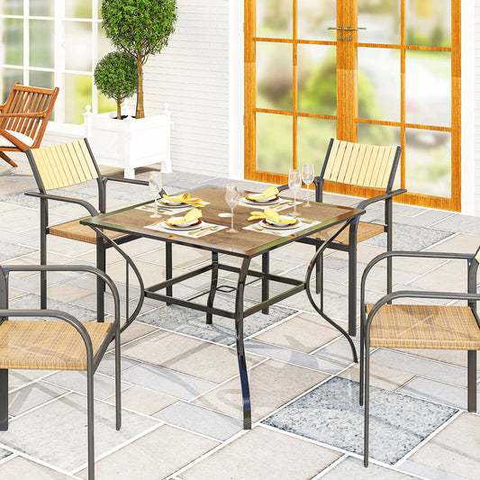 37" Garden Dining Table For 4, Square Patio Table With Umbrella Hole, Brown Patio Side Tables Mixed Brown, Dark Brown at Gallery Canada