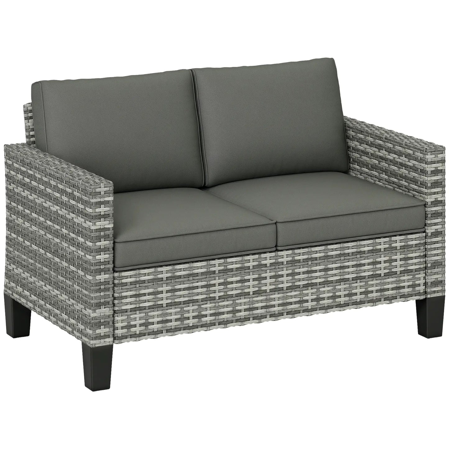 2 Seater Rattan Outdoor Sofa with Cushions, Dark Grey Patio Furniture Sets at Gallery Canada