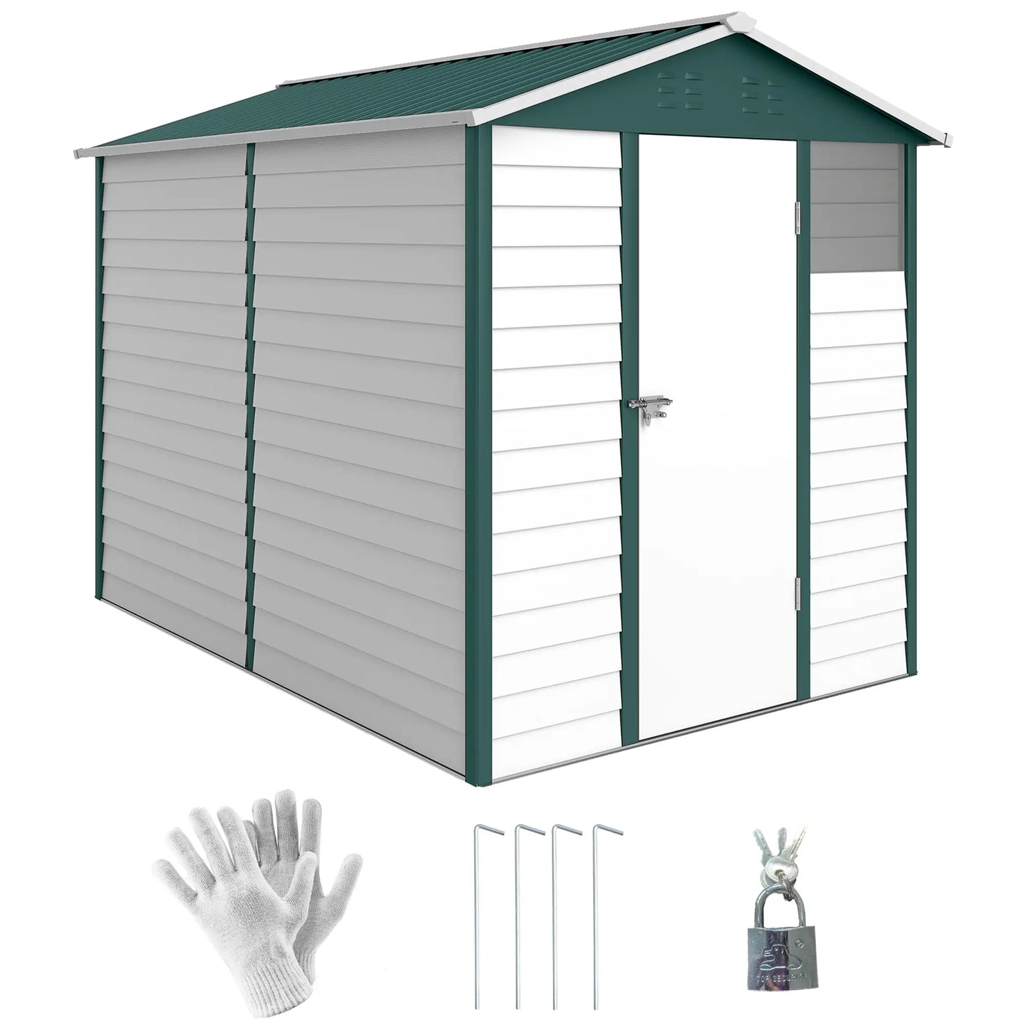 9' x 6' Green Garden Shed, Outdoor Storage With Sloped Roof, Green