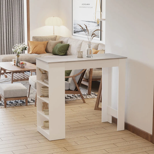 Bar Table, High Top Pub Table with 4 Shelves, Modern, Grey Bar Tables & Dining Tables Grey, White at Gallery Canada