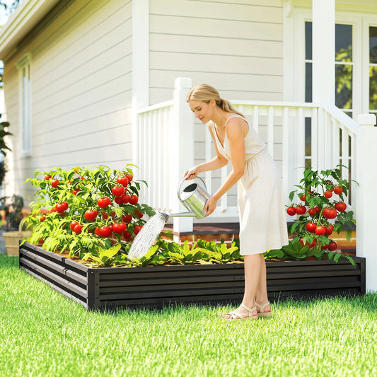 L-Shaped Raised Garden Bed, 82" x 109" x 12", Black Galvanized Steel Planter Box, Black Galvanized Planter Boxes Black at Gallery Canada