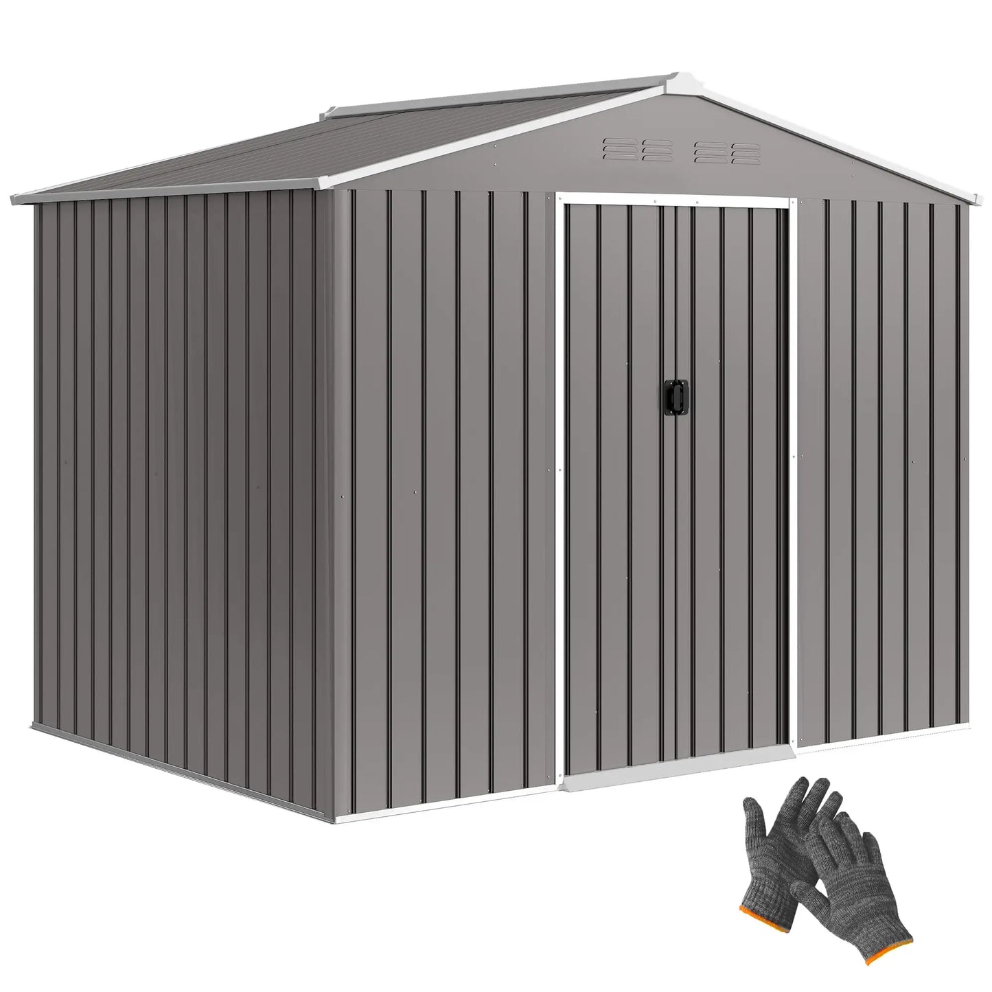 8' x 6' Metal Outdoor Storage Shed, Lockable Sliding Doors, Light Grey Sheds at Gallery Canada