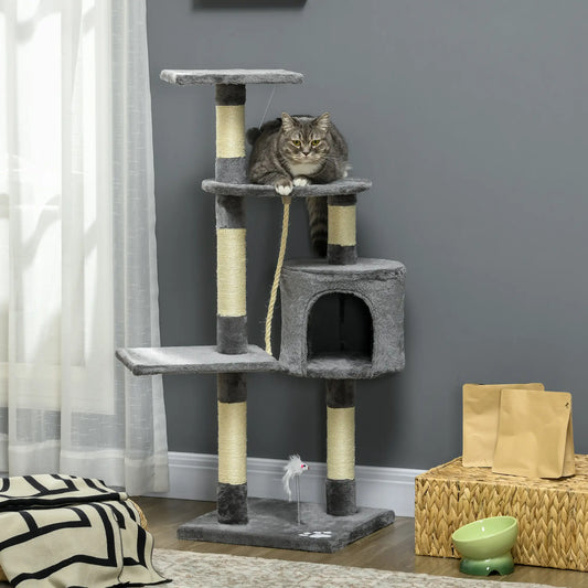 46Inch Cat Tree, Multi Level Tower for Large Cats, Grey Floor to Ceiling Cat Trees Grey at Gallery Canada