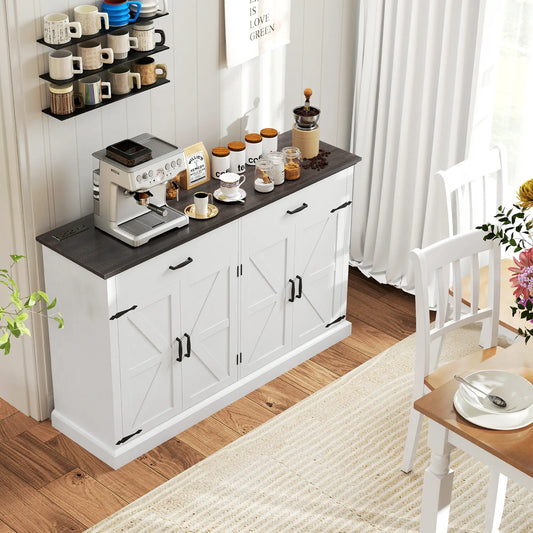 55" Buffet Cabinet, Farmhouse Sideboard, 1.2" Thick Top, White Storage Cabinets White, Brown at Gallery Canada