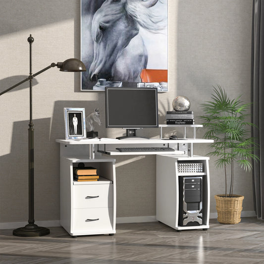 Computer Desk with Keyboard Tray, Drawers, CPU Stand, White Computer Desks White at Gallery Canada