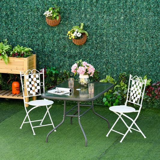 Metal Garden Dining Table, Umbrella Hole, Tempered Glass Top, 47.25" x 31.5" Patio Dinning Tables Carbon Grey at Gallery Canada